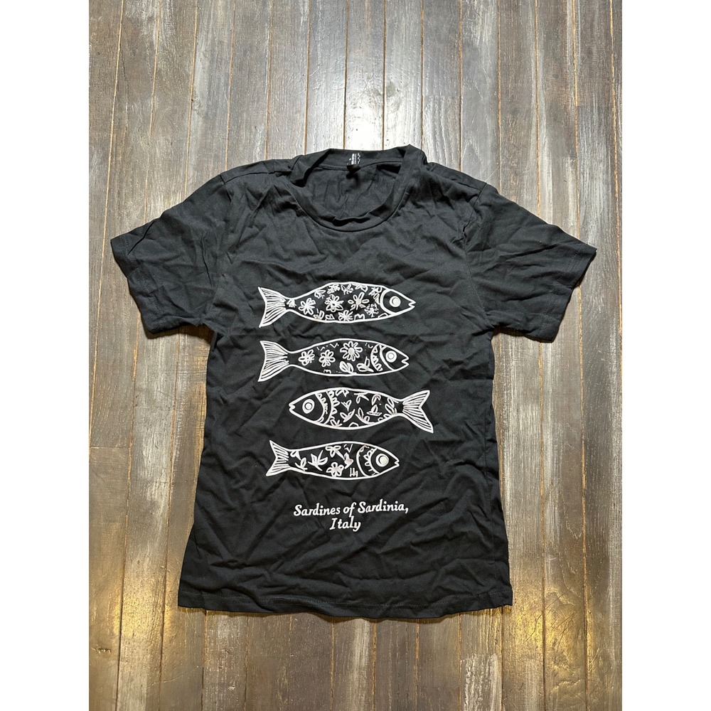 PFR New York Sardines of Sardinia Italy Graphic T-Shirt Black Small Cotton Tee